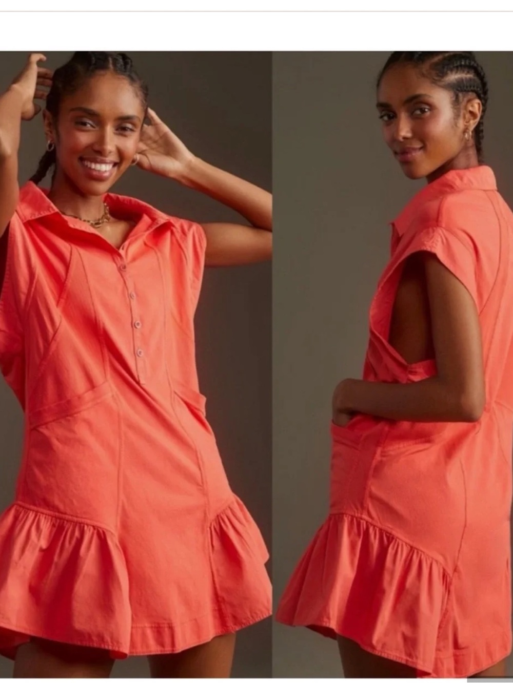 Sleeveless Coral Tunic Dress with Button Front